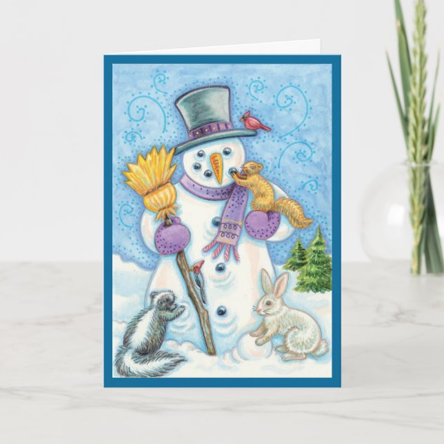Tarjeta de Navidades Snowman y Friends Retro (Anverso)
