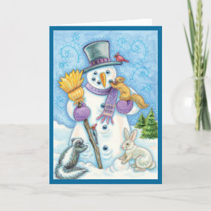 Tarjeta de Navidades Snowman y Friends Retro