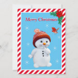 Tarjeta de navidades Snowman y Navidades de pájaro<br><div class="desc">Navidades snowman y la tarjeta de los lindos Navidades rojos. El texto se puede personalizar.</div>