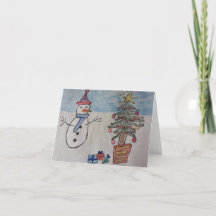 Tarjeta de Navidades Snowman y Tree