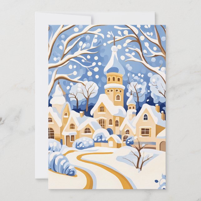 Tarjeta de Navidades Snowy Village Twilight (Anverso)