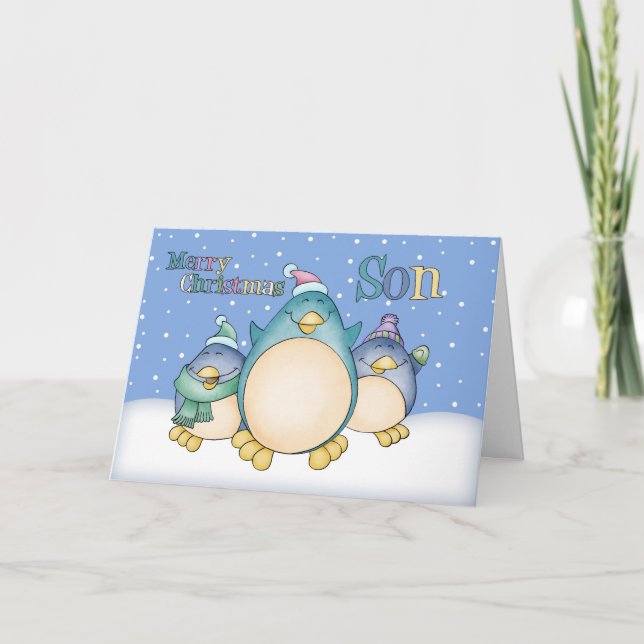 Tarjeta de Navidades Son Con Pingüinos (Anverso)