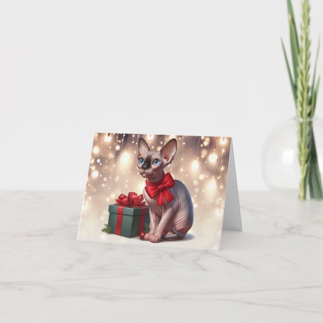 Tarjeta de Navidades Sphynx Cat (Anverso)