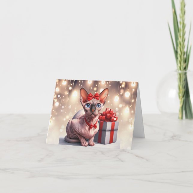 Tarjeta de Navidades Sphynx Cat (Anverso)