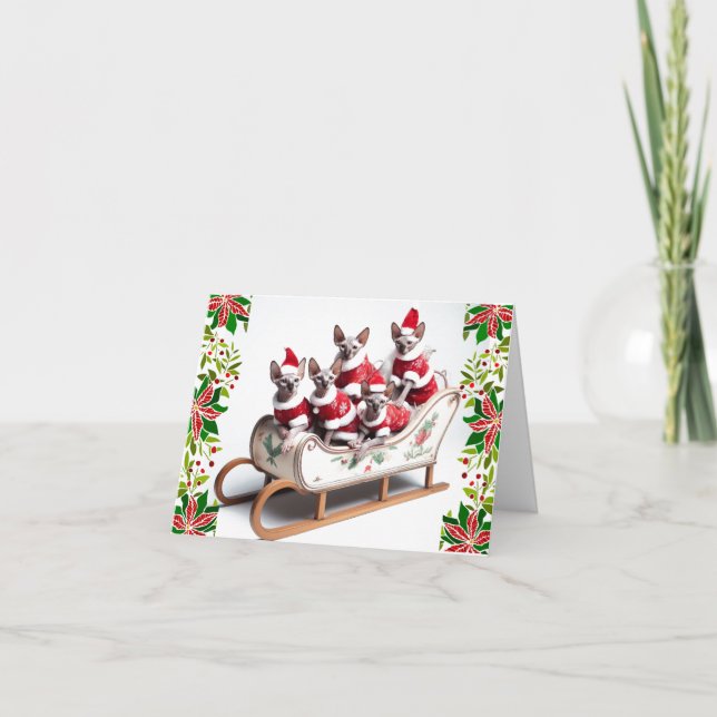 Tarjeta de Navidades Sphynx Cat Family (Anverso)