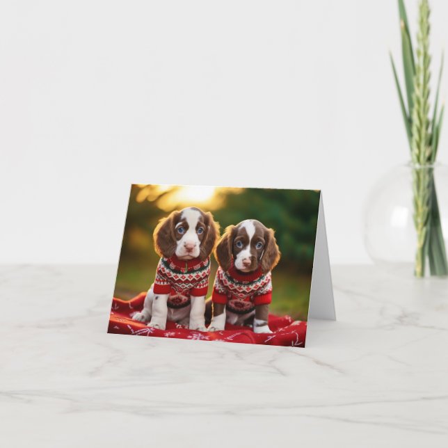 Tarjeta de Navidades Springer Spaniel Puppies (Anverso)