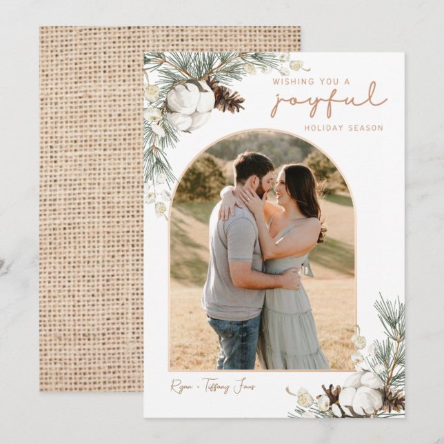 Tarjeta de Navidades Spruce & Pine Cones con foto  (Anverso / Reverso)