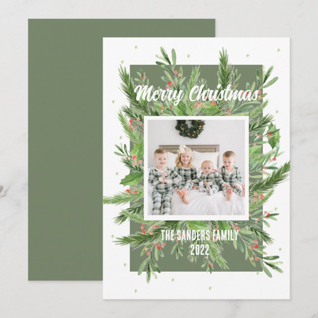 Tarjeta de Navidades suaves y livianos verdes y ro (Anverso / Reverso)