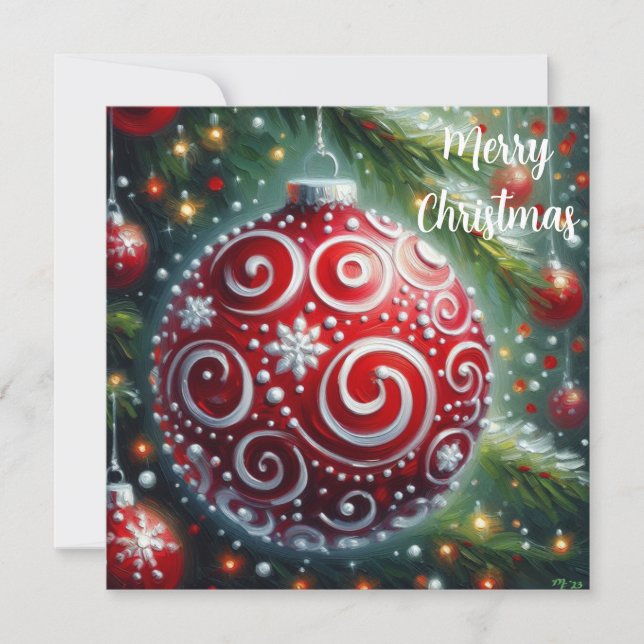 Tarjeta de Navidades Swirls Whimsical Red White Or (Anverso)