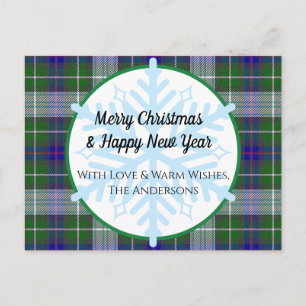 Tarjeta de Navidades Tartán Plaid y Snowflakes
