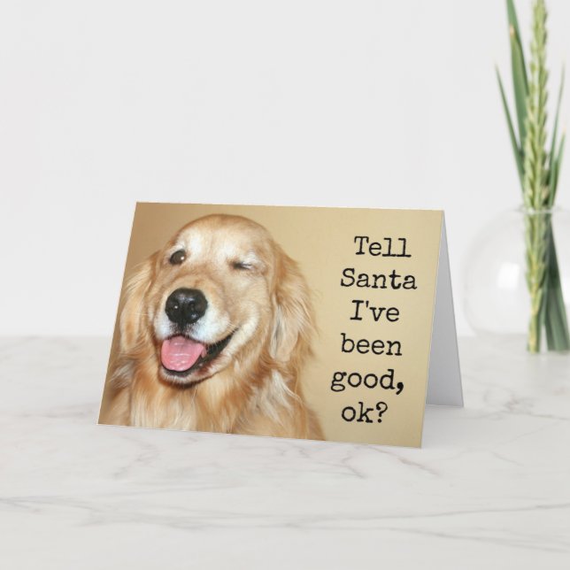 Tarjeta de Navidades "Tell Santa" de Golden Retrie (Anverso)