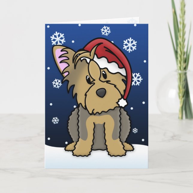 Tarjeta de Navidades Terrier de Kawaii Yorkshire (Anverso)