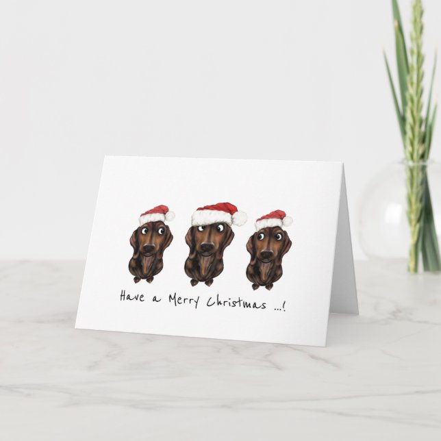 Tarjeta de Navidades tipsy Sausage Dog (Anverso)