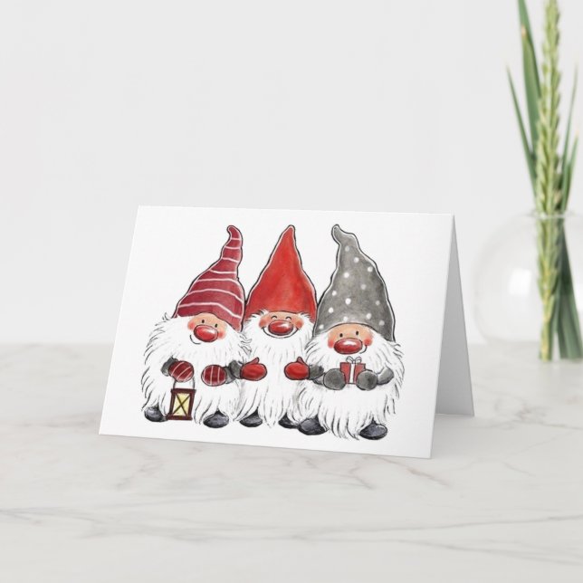 Tarjeta de navidades - Tres gnomos Navidades (Anverso)