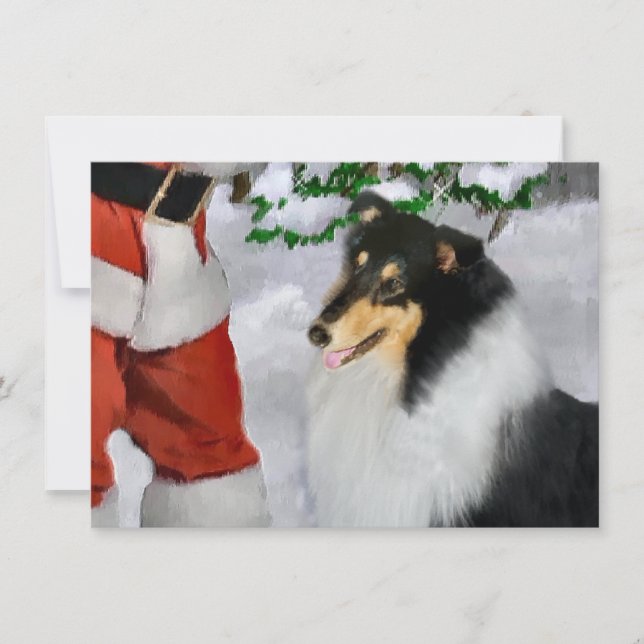 Tarjeta de Navidades Tri Collie Rough (Anverso)