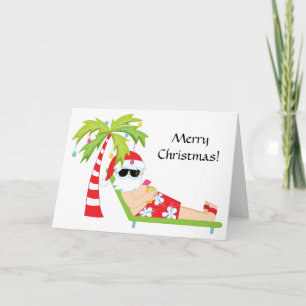 Tarjeta de Navidades Tropical/Palm Tree Santa Clau