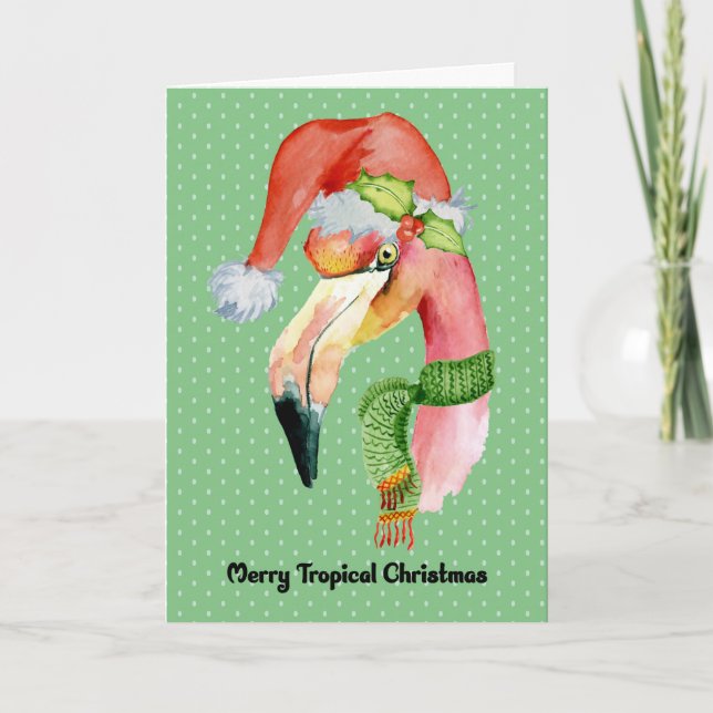 Tarjeta de Navidades tropicales con flamenco (Anverso)