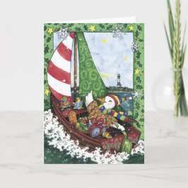 Tarjeta de Navidades, velero de pato afortunado