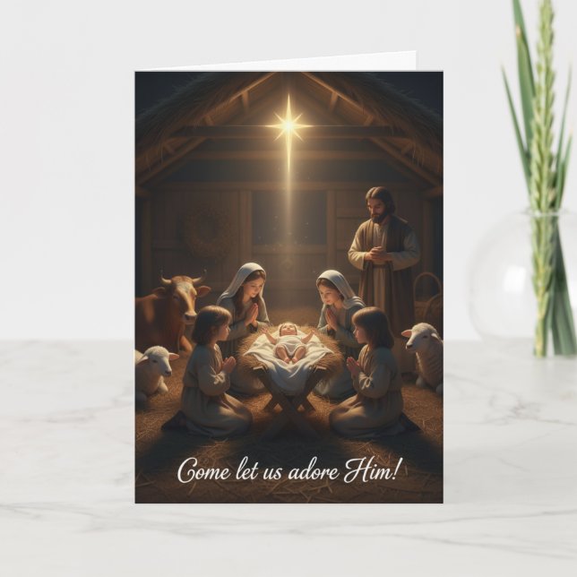Tarjeta de navidades Ven y déjanos adorarlo (Anverso)