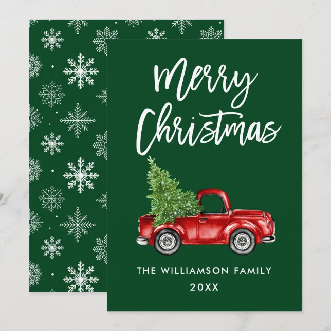 Tarjeta de Navidades verdes para camionetas de est (Anverso / Reverso)