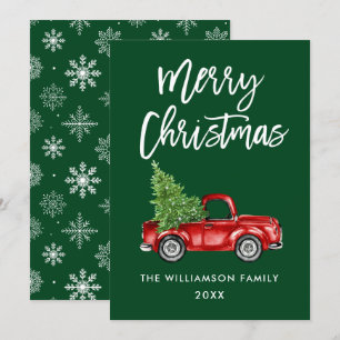 Tarjeta de Navidades verdes para camionetas de est