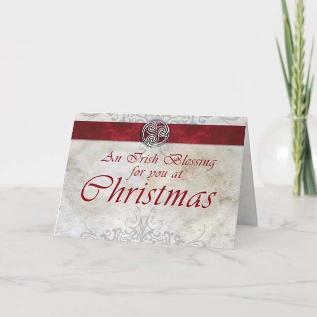 Tarjeta de Navidades verdes y rojos Celtic Knot Tr (Anverso)