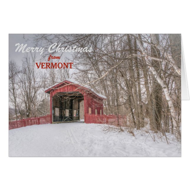 Tarjeta de Navidades Vermont Covered Bridge (Anverso (Horizontal))