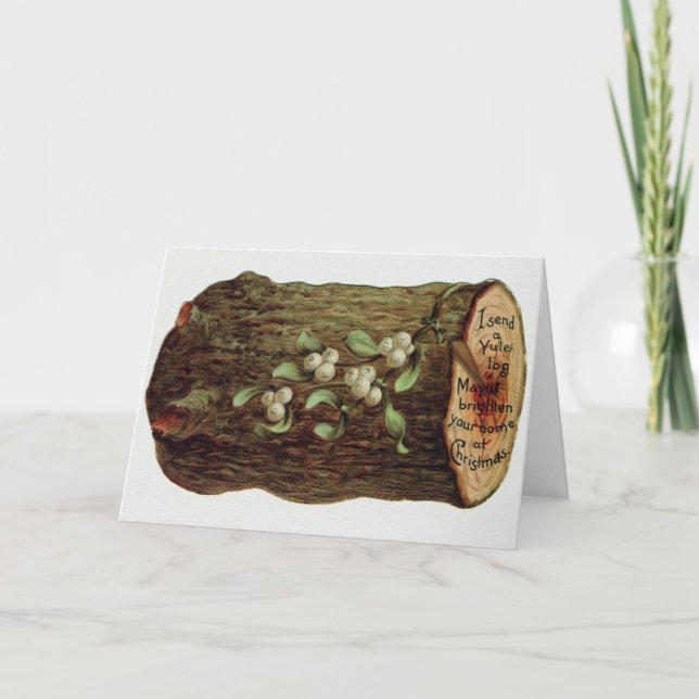 Tarjeta de Navidades victorianos de yule log vinta (Anverso)