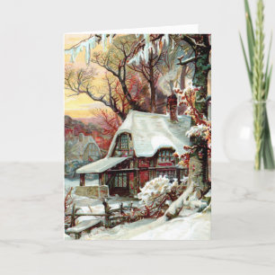 Tarjeta de Navidades victorianos para cabaña de ca