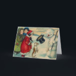 Tarjeta de Navidades victorianos Snowman y Navidad<br><div class="desc">Tarjeta de Navidades victorianos/vintage/retro. ¡Feliz sea tu Navidad! ¡Hombre de nieve,  perro y niños victorianos!</div>