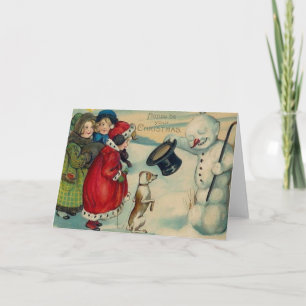 Tarjeta de Navidades victorianos Snowman y Navidad