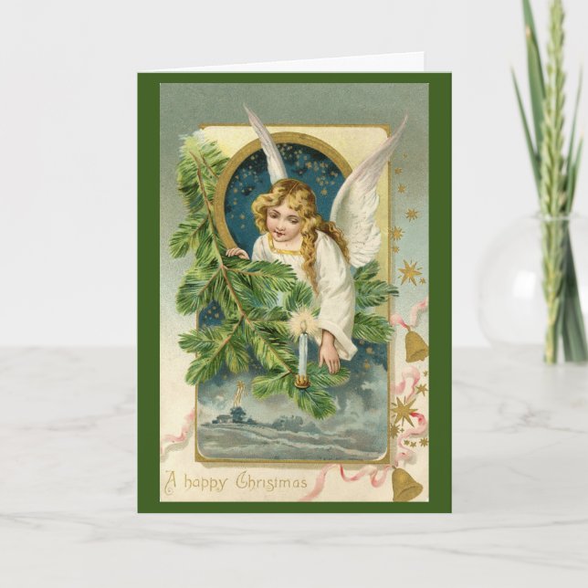 Tarjeta de Navidades Vintage Angel Happy (Anverso)