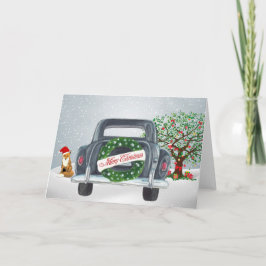 Tarjeta de Navidades Vintage Car y Fox