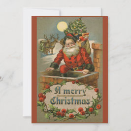 Tarjeta de Navidades Vintage de Santa Claus y Chim