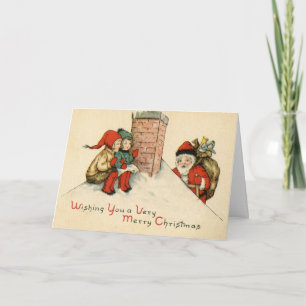Tarjeta de Navidades Vintage de Santa y Niños