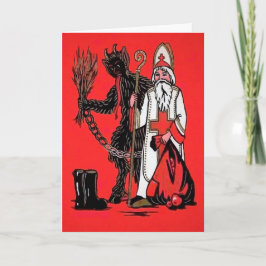 Tarjeta de Navidades Vintage Krampus y St Nick