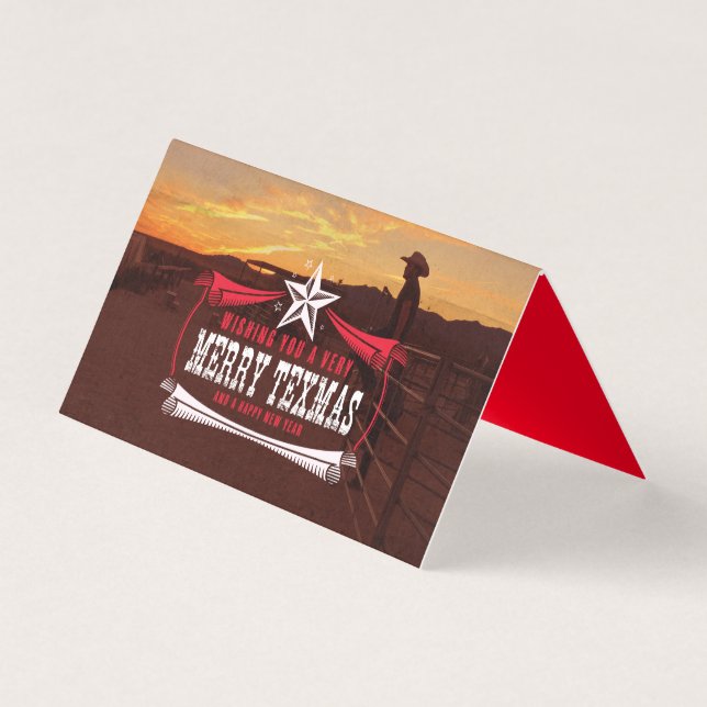 Tarjeta de Navidades Vintage Merry Texmas Cowboy (Anverso)
