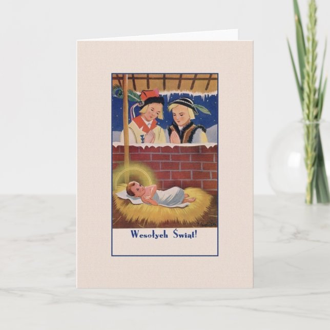 Tarjeta de Navidades Vintage polaca Wesołyeh Świąt (Anverso)