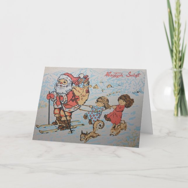 Tarjeta de Navidades Vintage polaco Wesołych Świąt (Anverso)