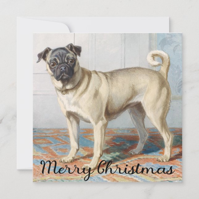 Tarjeta de Navidades Vintage Pug (Anverso)