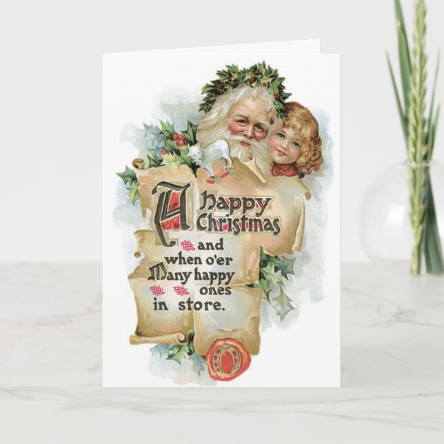 Tarjeta de Navidades Vintage Santa Kids (Anverso)