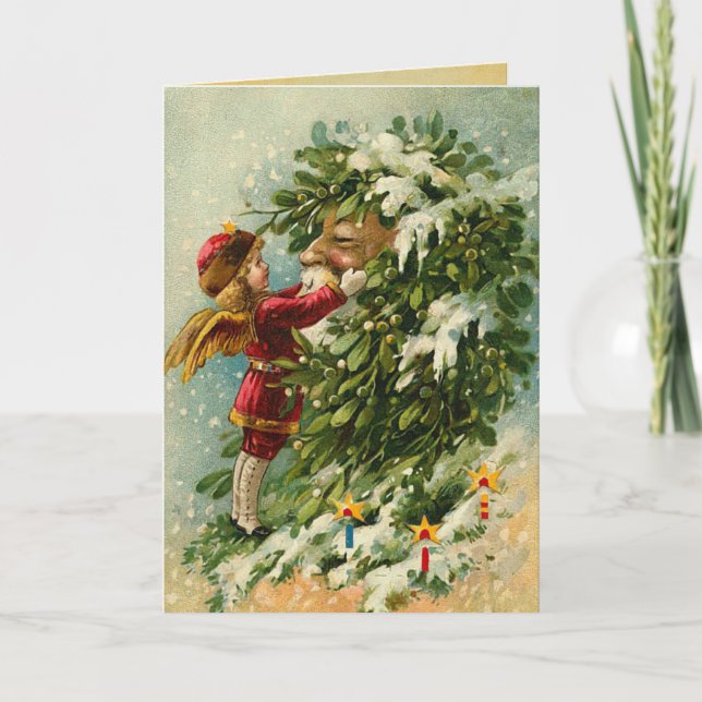 Tarjeta de Navidades Vintage Santa y Fairy (Anverso)