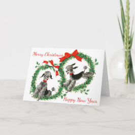 Tarjeta de Navidades Vintage Two Poodles