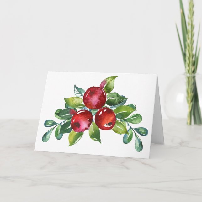 Tarjeta de Navidades Watercolor Berry Stem (Anverso)