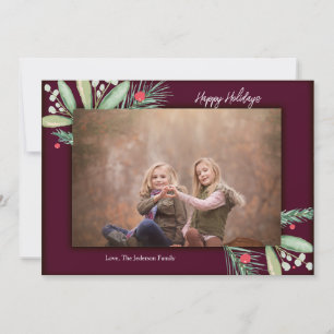 Tarjeta de Navidades Watercolor Greens Happy Holid