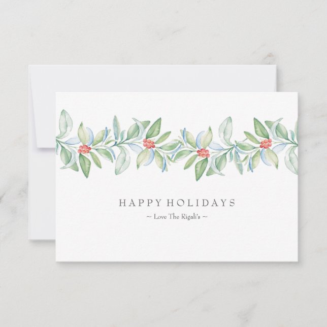 Tarjeta de Navidades Watercolor Holiday Greenery B (Anverso)
