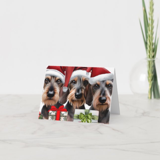 Tarjeta de Navidades Wirehair Dachshund (Anverso)