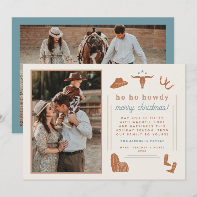 Tarjeta de Navidades WYNONA Terracotta Western Cow (Anverso / Reverso)