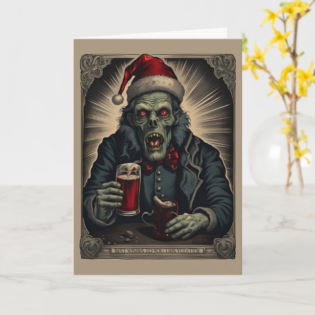 Tarjeta de Navidades Zombie Cheer (flor amarilla)