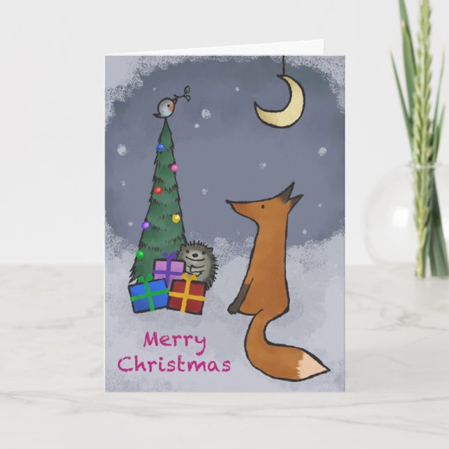 tarjeta de navidades, zorro y amigos, con tu foto (Anverso)